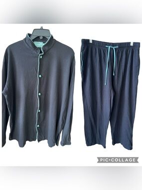 Shanghai Tang Black/Teal Sz M Men’s Pajama Set Cotton